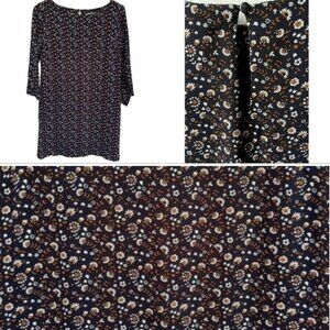 Fall School Cottage Core Floral Navy Mini Dress Orange 3/4 Sleeve Women’s 6 BOHO